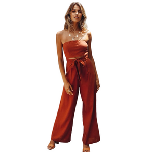 Strapless Cutout Belted Jumpsuit